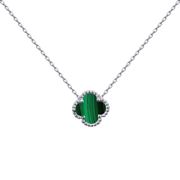 Sterling Silver Necklace - 925 Silver Rhodium Single Clover Necklace Black Onyx Colour - by Hearts Forever Jewellers
