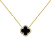Sterling Silver Cubic Zirconia Necklace - 925 Silver Rhodium CZ Set Single Clover Necklace Black Onyx Colour - by Hearts Forever Jewellers