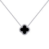 Sterling Silver Cubic Zirconia Necklace - 925 Silver Rhodium CZ Set Single Clover Necklace Black Onyx Colour - by Hearts Forever Jewellers