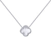 Sterling Silver Cubic Zirconia Necklace - 925 Silver Rhodium CZ Set Single Clover Necklace Black Onyx Colour - by Hearts Forever Jewellers