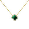 Sterling Silver Cubic Zirconia Necklace - 925 Silver Rhodium CZ Set Single Clover Necklace Black Onyx Colour - by Hearts Forever Jewellers