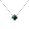 Sterling Silver Cubic Zirconia Necklace - 925 Silver Rhodium CZ Set Single Clover Necklace Black Onyx Colour - by Hearts Forever Jewellers