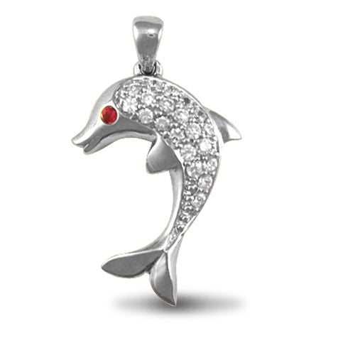 Sterling Silver Cubic Zirconia Necklace - 925 Silver Cubic Zirconia Dolphin Pendant - by Hearts Forever Jewellers
