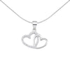Sterling Silver Cubic Zirconia Necklace - 925 Silver CZ Double heart Pendant - by Hearts Forever Jewellers