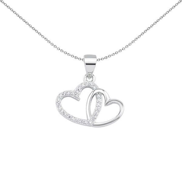 Sterling Silver Cubic Zirconia Necklace - 925 Silver CZ Double heart Pendant - by Hearts Forever Jewellers