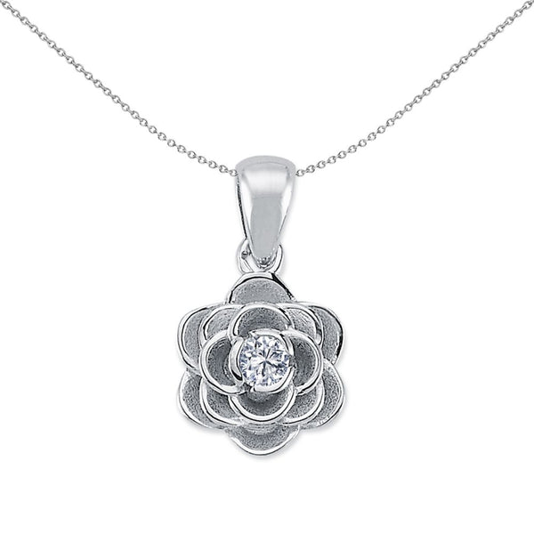 Sterling Silver Cubic Zirconia Necklace - 925 Silver CZ Flower Pendant - by Hearts Forever Jewellers