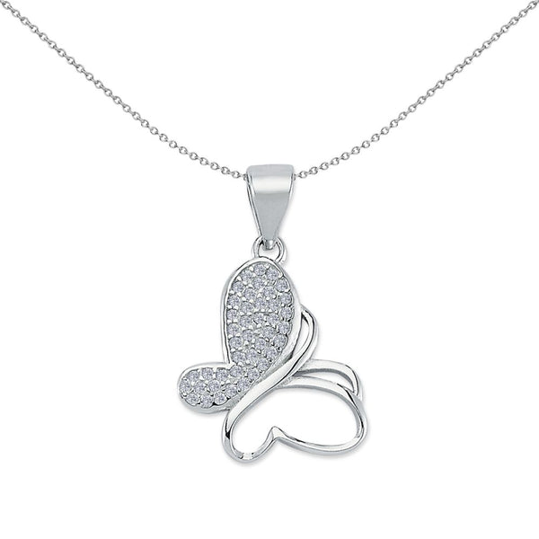 Sterling Silver Cubic Zirconia Necklace - 925 Silver CZ Butterfly Pendant - by Hearts Forever Jewellers