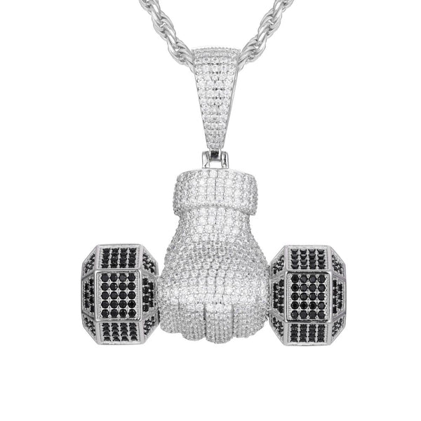 Sterling Silver Cubic Zirconia Necklace - 925 Silver CZ Set Dumbell Pendant - by Hearts Forever Jewellers
