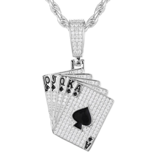 Sterling Silver Cubic Zirconia Necklace - 925 Silver CZ Set Hand of Playing Cards Pendant - by Hearts Forever Jewellers