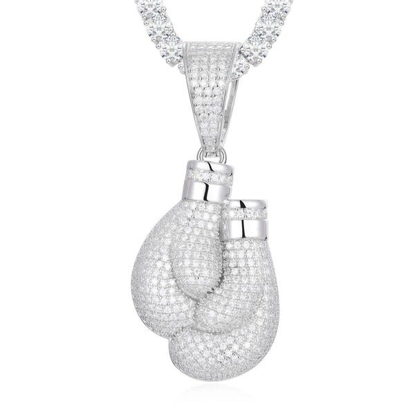 Sterling Silver Cubic Zirconia Necklace - 925 Silver CZ Set Pair Boxing Gloves Pendant - by Hearts Forever Jewellers
