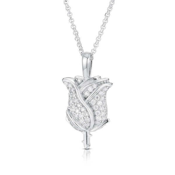 Sterling Silver Cubic Zirconia Necklace - 925 Silver CZ Set Tulip Pendant - by Hearts Forever Jewellers