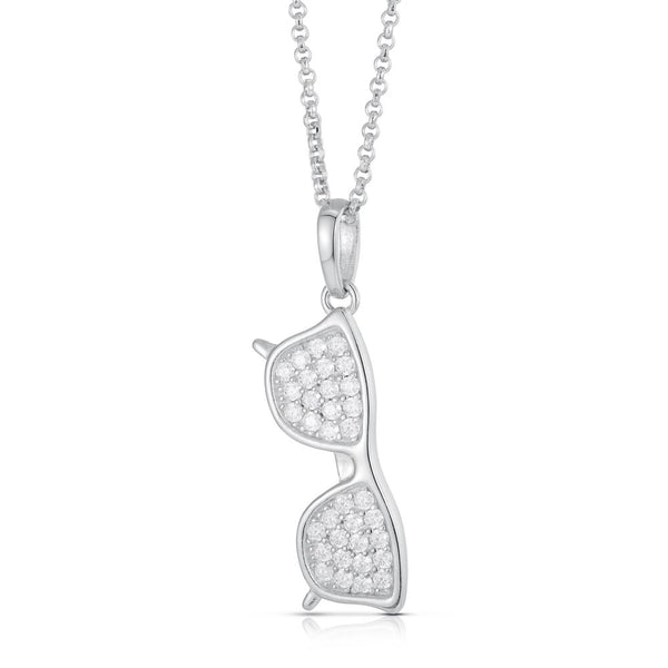 Sterling Silver Cubic Zirconia Necklace - 925 Silver CZ Set Sun Specs Pendant - by Hearts Forever Jewellers
