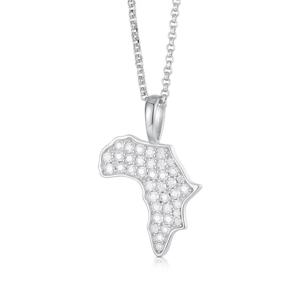 Sterling Silver Cubic Zirconia Necklace - 925 Silver CZ Set Africa Pendant - by Hearts Forever Jewellers