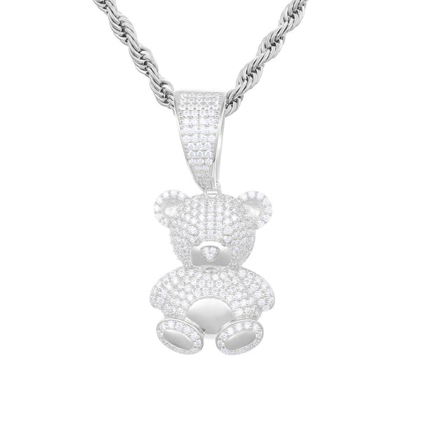 Sterling Silver Cubic Zirconia Necklace - 925 Silver CZ Set Teddy Bear Pendant - by Hearts Forever Jewellers