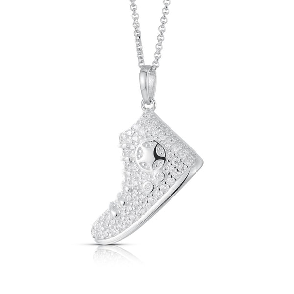 Sterling Silver Cubic Zirconia Necklace - 925 Silver CZ Set BasketBall Boot Pendant - by Hearts Forever Jewellers
