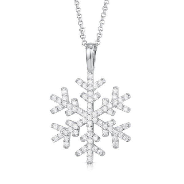Sterling Silver Cubic Zirconia Necklace - 925 Silver CZ Set Snowflake Pendant - by Hearts Forever Jewellers