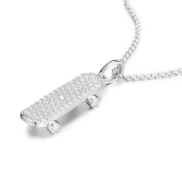Sterling Silver Cubic Zirconia Necklace - 925 Silver CZ Set Skateboard Pendant - by Hearts Forever Jewellers