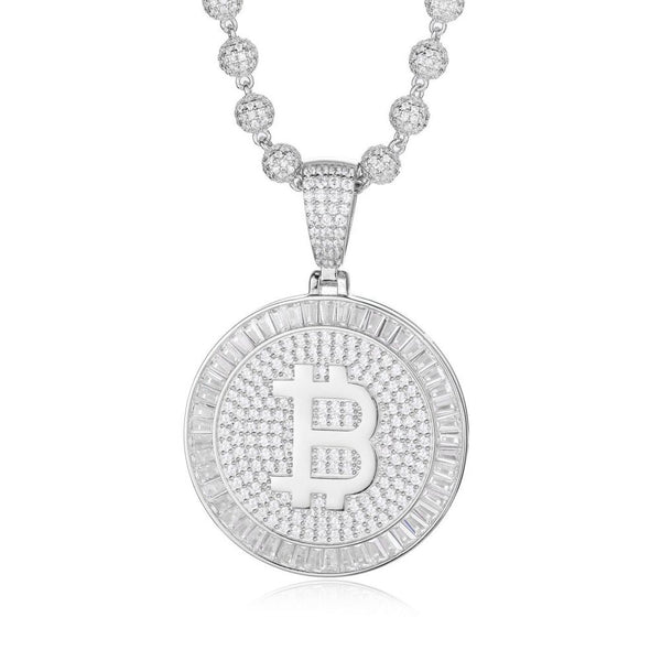 Sterling Silver Cubic Zirconia Necklace - 925 Silver CZ Set Bitcoin Pendant - by Hearts Forever Jewellers