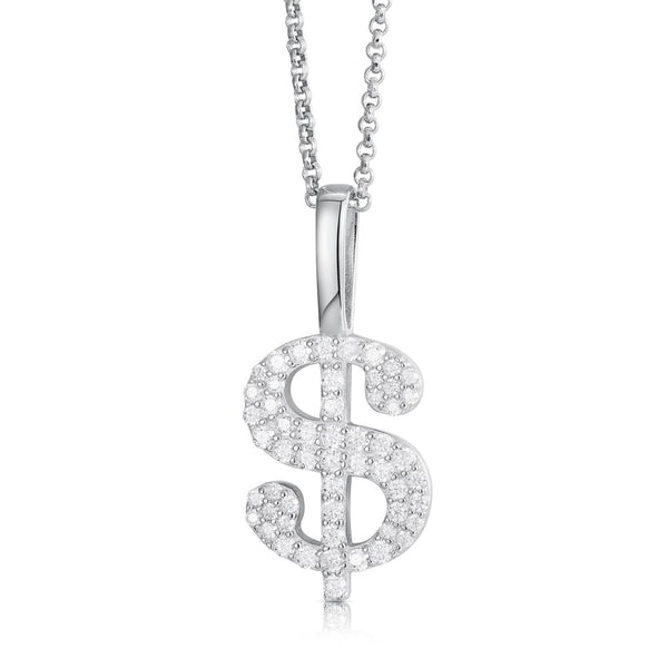 Sterling Silver Cubic Zirconia Necklace - 925 Silver CZ Set Dollar Pendant - by Hearts Forever Jewellers