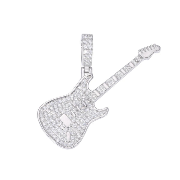 Sterling Silver Cubic Zirconia Necklace - 925 Silver CZ Set Guitar Pendant - by Hearts Forever Jewellers
