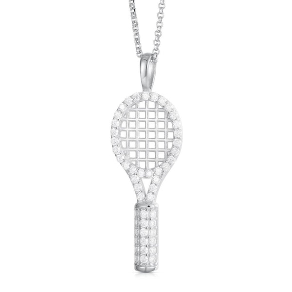 Sterling Silver Cubic Zirconia Necklace - 925 Silver CZ Set Racquet Pendant - by Hearts Forever Jewellers