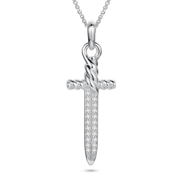Sterling Silver Cubic Zirconia Necklace - 925 Silver CZ Set Vintage Sword Pendant - by Hearts Forever Jewellers