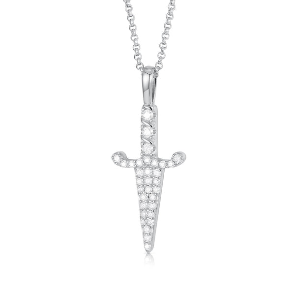 Sterling Silver Cubic Zirconia Necklace - 925 Silver CZ Set Dagger Pendant - by Hearts Forever Jewellers