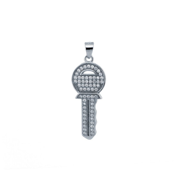 Sterling Silver Cubic Zirconia Necklace - 925 Silver CZ Set Key Pendant - by Hearts Forever Jewellers