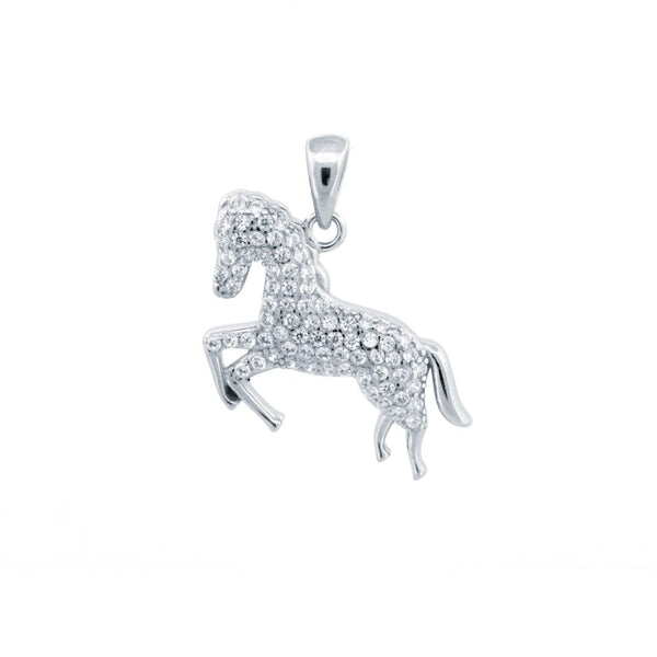 Sterling Silver Cubic Zirconia Necklace - 925 Silver CZ Set Prancing Horse Pendant - by Hearts Forever Jewellers
