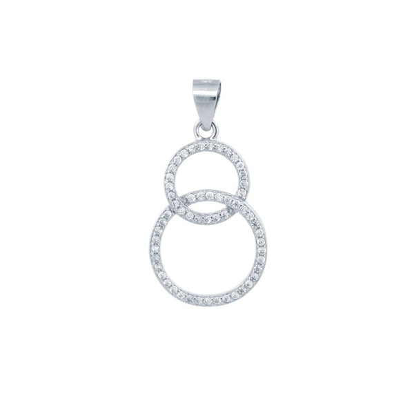 Sterling Silver Cubic Zirconia Necklace - 925 Silver CZ Set Double Circle Pendant - by Hearts Forever Jewellers