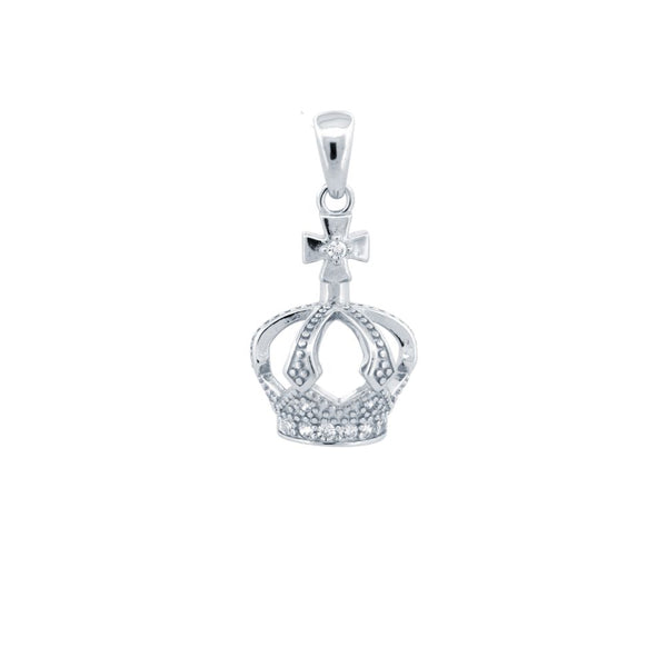 Sterling Silver Cubic Zirconia Necklace - 925 Silver CZ Set Crown Pendant - by Hearts Forever Jewellers