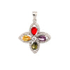 Sterling Silver Cubic Zirconia Necklace - 925 Silver Multi Col CZ Flower Pendant - by Hearts Forever Jewellers