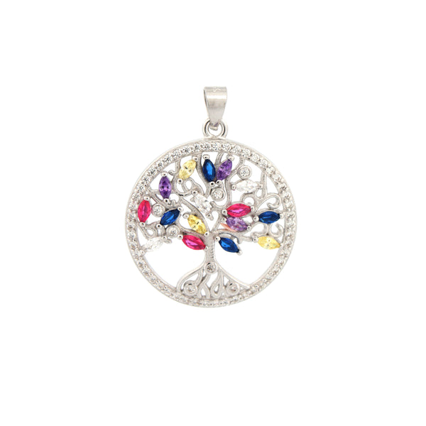 Sterling Silver Cubic Zirconia Necklace - 925 Silver Multi Col CZ Tree of Life Pendant - by Hearts Forever Jewellers