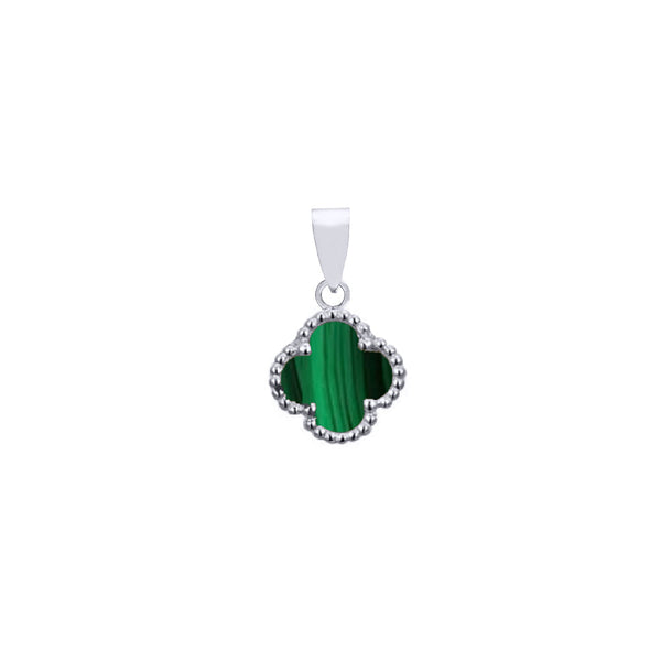 Sterling Silver Necklace - 925 Silver Rhodium Single Clover Pendant Black Onyx Colour - by Hearts Forever Jewellers