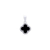 Sterling Silver Cubic Zirconia Necklace - 925 Silver Rhodium CZ Set Single Clover Pendant Black Onyx Colour - by Hearts Forever Jewellers