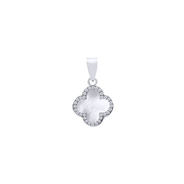 Sterling Silver Cubic Zirconia Necklace - 925 Silver Rhodium CZ Set Single Clover Pendant Black Onyx Colour - by Hearts Forever Jewellers