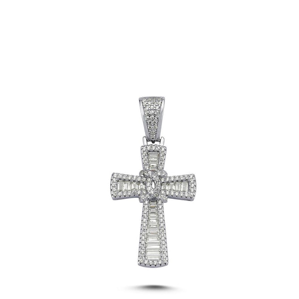 Sterling Silver Cubic Zirconia Necklace - 925 Silver CZ Brilliant and Baguette Cut Cross - by Hearts Forever Jewellers