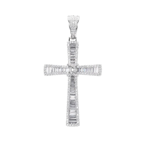 Sterling Silver Cubic Zirconia Necklace - 925 Silver Large CZ Brilliant and Baguette Cut Cross - by Hearts Forever Jewellers