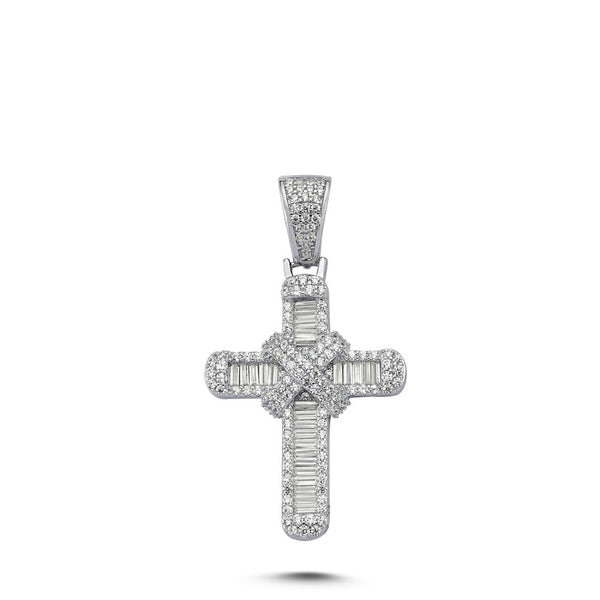 Sterling Silver Cubic Zirconia Necklace - 925 Silver CZ Brilliant and Baguette Cut Cross - by Hearts Forever Jewellers