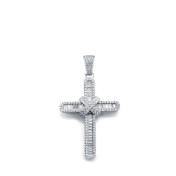 Sterling Silver Cubic Zirconia Necklace - 925 Silver Large CZ Brilliant and Baguette Cut Cross - by Hearts Forever Jewellers