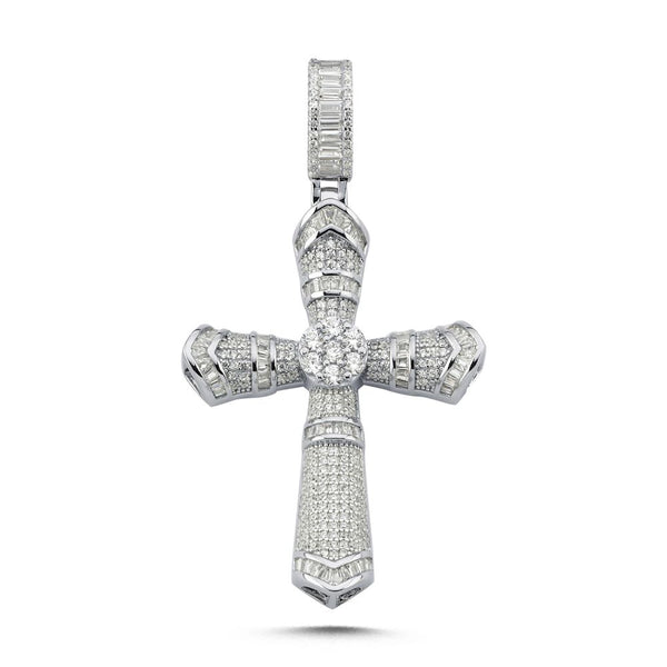Sterling Silver Cubic Zirconia Necklace - 925 Silver Large CZ Brilliant Cut Cross - by Hearts Forever Jewellers