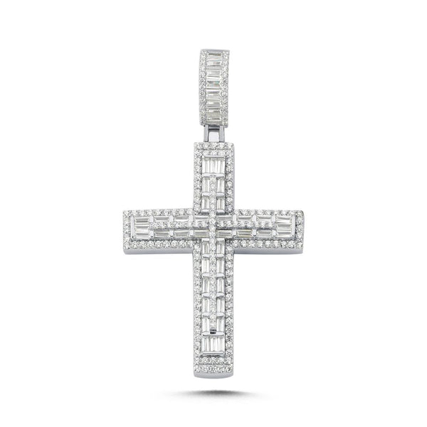 Sterling Silver Cubic Zirconia Necklace - 925 Silver Large CZ Brilliant and Baguette Cut Cross - by Hearts Forever Jewellers