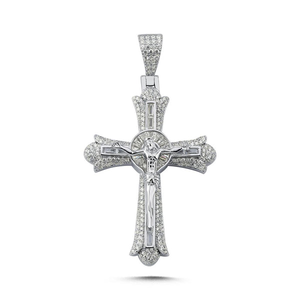 Sterling Silver Cubic Zirconia Necklace - 925 Silver Large CZ Brilliant Cut Crucifix - by Hearts Forever Jewellers