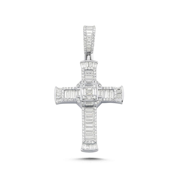 Sterling Silver Cubic Zirconia Necklace - 925 Silver Large CZ Brilliant and Baguette Cut Cross - by Hearts Forever Jewellers