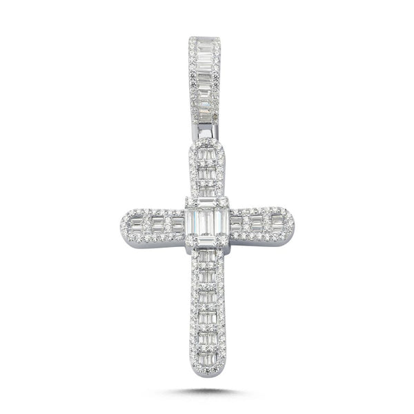 Sterling Silver Cubic Zirconia Necklace - 925 Silver Large CZ Brilliant and Baguette Cut Cross - by Hearts Forever Jewellers