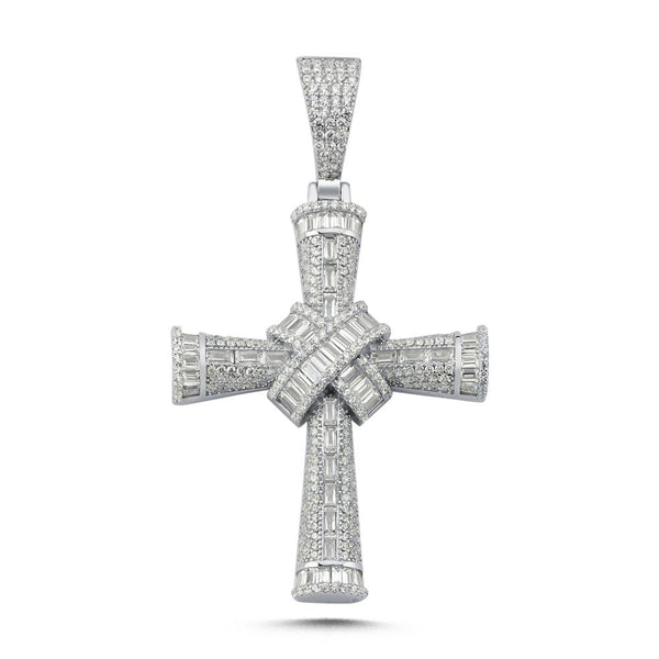 Sterling Silver Cubic Zirconia Necklace - 925 Silver Large CZ Brilliant and Baguette Cut Cross - by Hearts Forever Jewellers