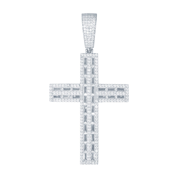Sterling Silver Cubic Zirconia Necklace - 925 Silver Baguette CZ Set Cross - by Hearts Forever Jewellers
