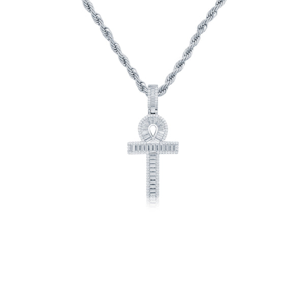 Sterling Silver Cubic Zirconia Necklace - 925 Silver Anc Style Baguette CZ Set Cross - by Hearts Forever Jewellers