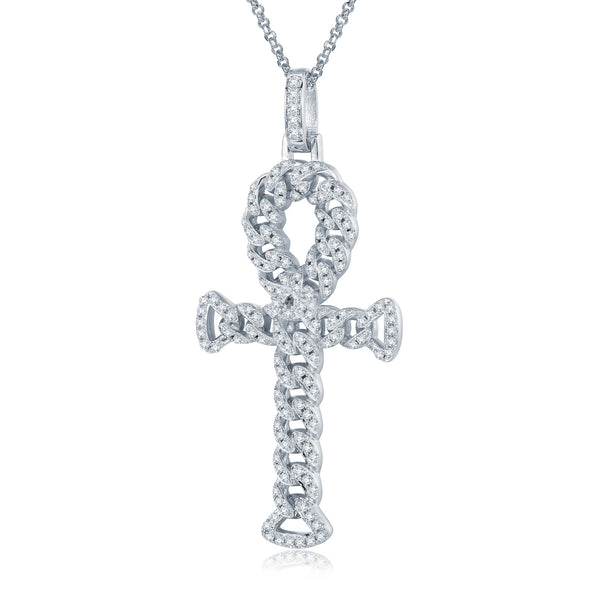 Sterling Silver Cubic Zirconia Necklace - 925 Silver CZ Set Curb Link Anc Style Cross - by Hearts Forever Jewellers