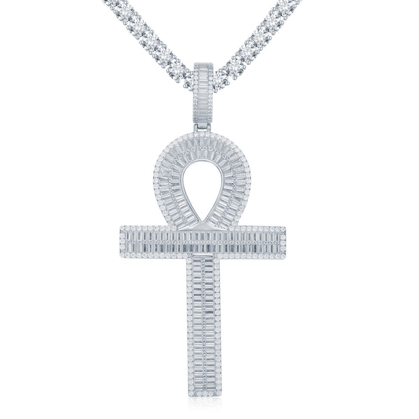 Sterling Silver Cubic Zirconia Necklace - 925 Silver Anc Style Baguette CZ Set Cross - by Hearts Forever Jewellers